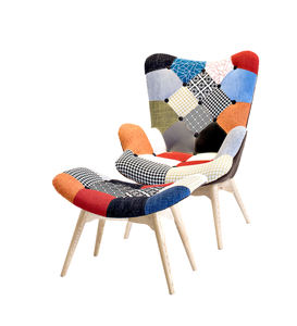 Fauteuil moderne rembourré avec accoudoirs en <span class=keywords><strong>patchwork</strong></span>, fauteuil rond de loisirs avec pouf, canapé-lit pour salon DC-917 - Product Image 2