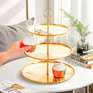 Three Tier <b>Gold</b> <b>Serving</b> <b>Tray</b> For Desserts And Fruits Display Rack - Product Image 1