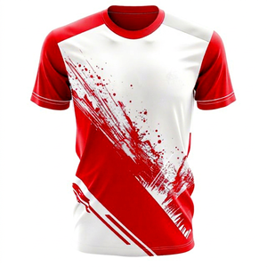 Maillot de football personnalisé unisexe rouge et blanc sublimé, manches courtes, col en V, polyester respirant, coupe classique, toutes saisons - Product Image 1