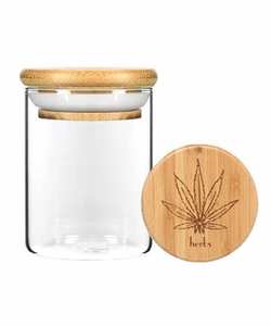 Borosilicate 1/8oz Oitavo Flower Power Packages Silicone Ring Seal Sucção Tampa 3,5 gramas Frascos de vidro 2oz com tampas de madeira - Product Image 4