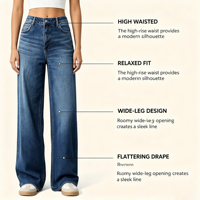 Jean YKK à fermeture éclair pour femme, taille haute, coupe ample, jambe large, style denim oversize