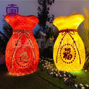 Customized Ip65 <b>Outdoor</b> 3d Lucky Bag Shape Led <b>Light</b> Resin Fiberglass Garden Holiday Diwali Christmas Lawn Decoration - Product Image 2