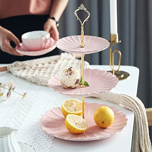 Présentoir à gâteau à trois niveaux en céramique florale vintage Présentoir à gâteau à trois niveaux en céramique florale vintage