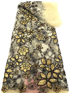 Tela de Encaje con Cuentas Corta de Nuevo Estilo NI.AI, Tela de Organza con Bordado Floral, Tela de Encaje con Perlas - Product Image 4