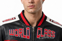 Blouson universitaire en cuir PU pour homme, brodé, sans manches, boutonné sur le devant, col à revers, style motard, en stock, ODM OEM CustomClothing