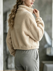 Hot Selling Trendy <b>Women</b> Stand Collar Cropped Pullover <b>Sweatshirt</b> Casual Loose Long Sleeve Printed Top For Fall Winter Wear - Product Image 3