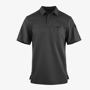 Polo elástico de poliéster 100% con malla de aire que absorbe la humedad para <span class=keywords><strong>hombre</strong></span>, camisetas blancas y negras de manga corta con 2 bolsillos - Product Image 1