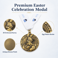 Médaille personnalisée Lapin de Pâques en bronze antique, gaufrée en 3D, pour compétition de chasse aux œufs, événement familial et pour enfants, souvenir rond en alliage de zinc
