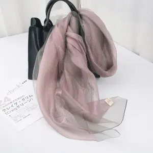 Top Quality Pure Color Mulberry Silk Scarves Ladies Foulard Luxury Double-deck Organza Shawl