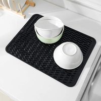 Nouveau produit 2026 : Ensemble de tapis de séchage XL en silicone étanche pour comptoir de cuisine, noir et gris