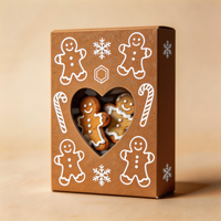 Boîte de biscuits en forme d'homme en pain d'épices de Noël |   Emballage de boulangerie en papier kraft avec fenêtre en forme de cœur |   Boîte cadeau personnalisable pour les fêtes
