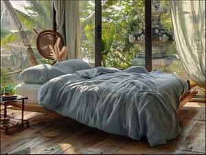 Eco-Friendly Softened <b>Grey</b> 200TC Linen <b>Duvet</b> Cover <b>Set</b> 3 Pieces with Coconut Buttons for Hospital Hotel Use Bedding - Product Image 3