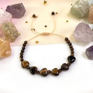 タイガーアイストーンブレスレット、ハートビーズ付き、ロマンチックな天然石の手作りジュエリー、愛の魔法と勇気のブレスレット - Product Image 4