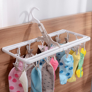 Clothes Drying Rack Plastic Foldable Single Tier Rectangle <b>Hook</b> Type Wardrobe Organizer 16 <b>Clips</b> For Clothing - Product Image 5