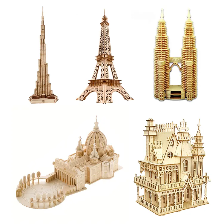 2023 Creative New Products National Famous Building Model Children'S Toys Natural Color Diy 3D Adult Paper Wooden Puzzle