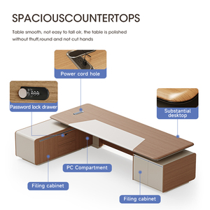 סט ריהוט משרדי מודרני MDF, שולחן בצורת L למנכ\\\"ל/מנהל וכיסא מנהלים - Product Image 6