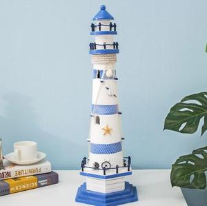 Grand phare autoportant de style méditerranéen peint à la main, thème océanique, décoration de maison en bois, Halloween, Thanksgiving - Product Image 2