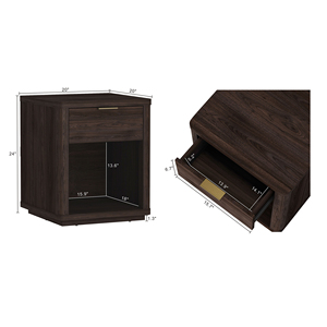 Nightstand In Brown Wood With Drawer And <b>Open</b> Shelf Storage Unit - Product Image 3