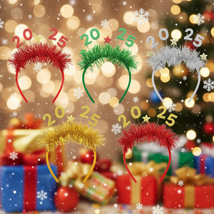 Paquete de 5 Diademas Navideñas 2025 con Lentejuelas Brillantes, Accesorios para el Cabello para Celebraciones Navideñas, Diademas Unisex de Plástico - Product Image 2