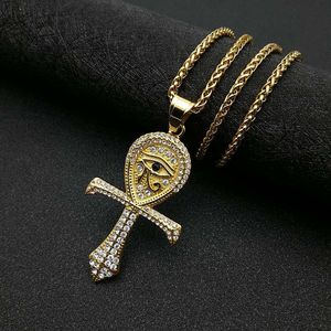 Eye Of Horus Ankh Pendant Necklace Stainless Steel Gold Plated Diamond Encrusted Unisex Hip Hop Jewelry Gift - Product Image 3