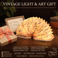 Lampe en papier pliable à motif floral vintage |   Lampe de nuit LED chaude |   Coffret cadeau pour anniversaire, fête ou vacances