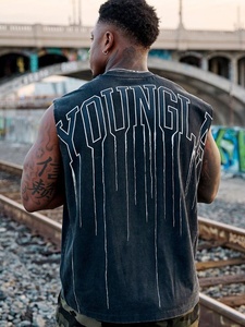 تيشيرت YOUNGLA بدون أكمام للرجال من القطن 100%، ستايل أمريكي صيفي جديد، مناسب للجري والصالات الرياضية والرياضة واللياقة البدنية، فيست تريكو كاجوال - Product Image 2