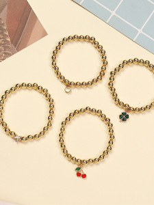 <span class=keywords><strong>Bracciale</strong></span> in <span class=keywords><strong>oro</strong></span> europeo e americano impilato con perla in metallo ciliegio texture regalo braccialetto di amicizia adatto a bambine - Product Image 6