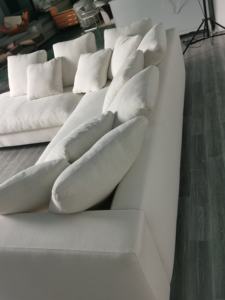 आधुनिक लोकप्रिय कपड़े मखमल एल आकार अनुभागीय सोफे हंस पंख सफेद सोफे कमरे में रहने वाले लक्जरी सोफा सेट - Product Image 6