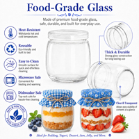 30 mini-pots en verre pour confiture de 6,8 oz, sans BPA, avec couvercles en tissu et ficelle (bleu) – Idéal pour confitures, yaourts, desserts, cadeaux de mariage, cadeaux de fête, décoration