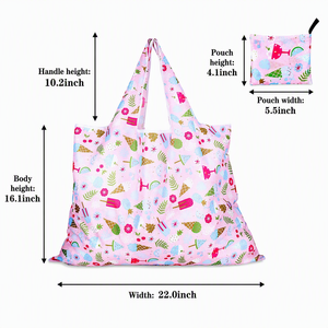 Sac fourre-tout pliable écologique imprimé dessin animé en polyester Ripstop GRS, sac de courses réutilisable avec porte-clés, logo personnalisé, vente en gros 500 - Product Image 2