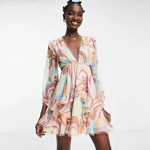 2023 New arrival women dresses mini dress long sleeve flower print sexy hot summer spring style