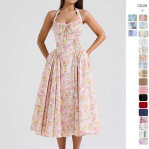 Camisole d'été à coupe ajustée Robe longue imprimée de fête pour femmes avec robe à nouer imprimée de style européen et américain - Product Image 2