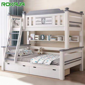 Tempat tidur anak kayu penuh dengan rak buku Modern tempat tidur susun ekstra tebal dengan tangga rumah kamar tidur tempat tidur orang tua anak dengan laci - Product Image 1