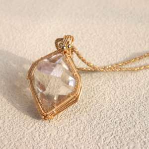 Натуральный прозрачный кристалл кварца Геркимера, кулон-подвеска из 14-каратного золота, очищающий от негативной энергии, для чакр - Product Image 1