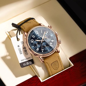 Montre de luxe pour homme Drioshipping, étanche, chronographe lumineux, montre à quartz, bracelet en nylon et cuir, montre de sport pour homme - Product Image 1