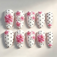 Set 30 Buah Tip Kuku ABS 3D Bentuk Bunga Almond Gaya Girly Segar, Perlengkapan Seni Kuku Grosir