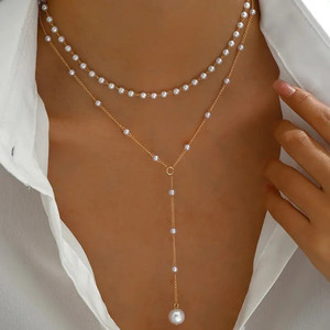 สร้อยคอจี้ห้อยไข่มุกชุบทองสำหรับผู้หญิงของขวัญวันครบรอบวันเกิด - Product Image 1