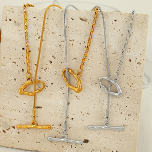 Irregular Ot Buckle Necklace <b>Titanium</b> Steel Snake Chain Patchwork Chain For Women Daily Wear Minimalist Geometric Design - Product Image 1