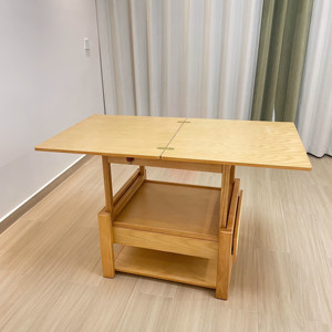 Juego de mesa de centro simple de doble capa ajustable en altura, nuevo tipo de mesa de té plegable de madera maciza - Product Image 3