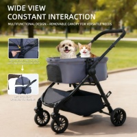 Poussette de voyage robuste pour animaux de compagnie en tissu Oxford, imperméable, écologique, à 4 roues, pour chats et chiots jusqu'à 20 kg, avec panier amovible et auvent pliable