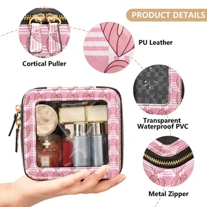 Mini Hawaii Anthurium Palaka Print Square Zipper <b>Small</b> MakeUp Organizer PU Leather Travel Cosmetic <b>Case</b> with Clear Window - Product Image 5