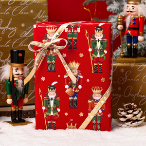 <b>Nutcracker</b> Christmas Wrapping Paper Roll Red Gold Foil Design 17 Inch X 33 Feet Reversible Art Paper Gift Packaging - Product Image 1