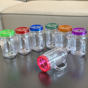 DIY Plastic Wide Mouth <strong>Mason</strong> <strong>Jars</strong> with Handles, Lids and Straws 20 oz Double Insulated <strong>Tumbler</strong> with Straw - Product Image 5