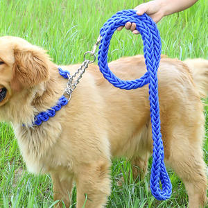 QUCHONPET 맞춤형 기타 애완동물 제품 중대형견용 브레이디드 나일론 도그 리쉬 및 메탈 체인 도그 칼라 - Product Image 5