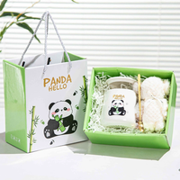 Nuevo Juego de Tazas de Café de Cerámica con Caja de Regalo de Vidrio, Diseño de Panda, Taza Térmica, Regalo de Boda, Oficina, Cumpleaños, Fiesta