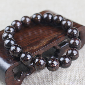 Bracelet de perles en bois de sang 12 mm rondes noires, style ethnique, bijoux unisexe pour usage quotidien - Product Image 3