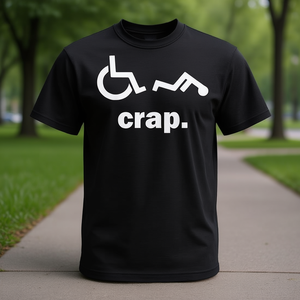 Camiseta Crap Wheelchair negra unisex para adultos, cuello redondo, manga corta, diseño humorístico - Product Image 3