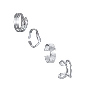 4PCS Trendy Party High-end Exquisite Irregular <strong>Wavy</strong> Stainless Steel Metal Geometric Open Size Finger <strong>Rings</strong> for Unisex - Product Image 5