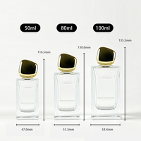 Flacons de parfum vides de luxe classiques de haute qualité en verre rectangulaires de 50 ml, 80 ml, 100 ml avec bouchons uniques et étiquettes autocollantes disponibles