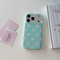 Coque de téléphone classique et élégante, argent brillant à pois vert menthe, pour iPhone 17 Pro Max, 17 Pro, 17, 16, 15 – Coque arrière de protection
